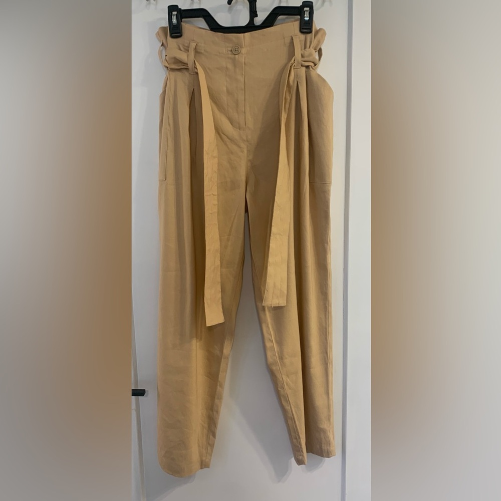 Calvin Klein Linen Blend Tan Pants with Belt, size 10, NWT